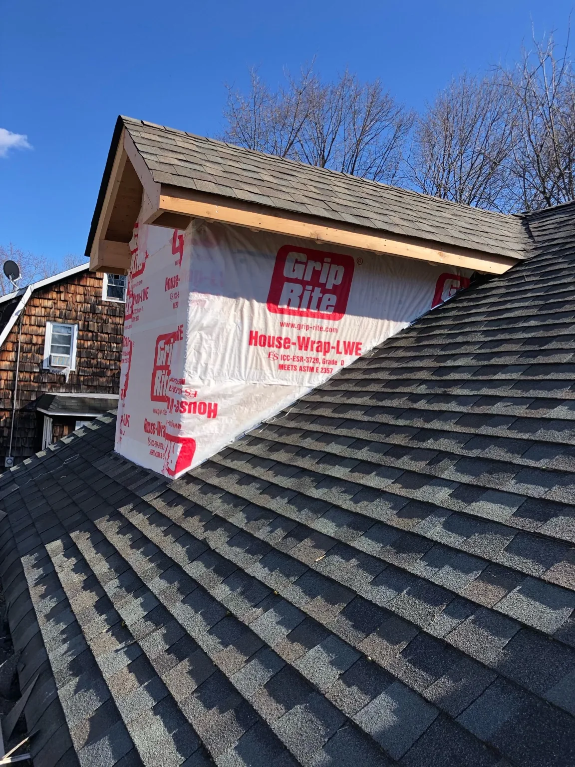 Dormer addition framed and weather-wrapped during construction by Zuniga Carpentry LLC
