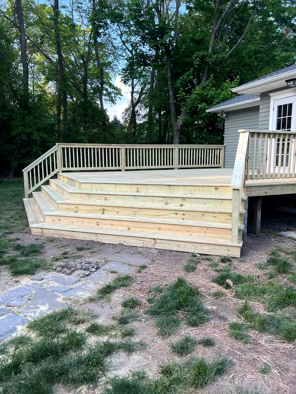 Wide wraparound deck stairs